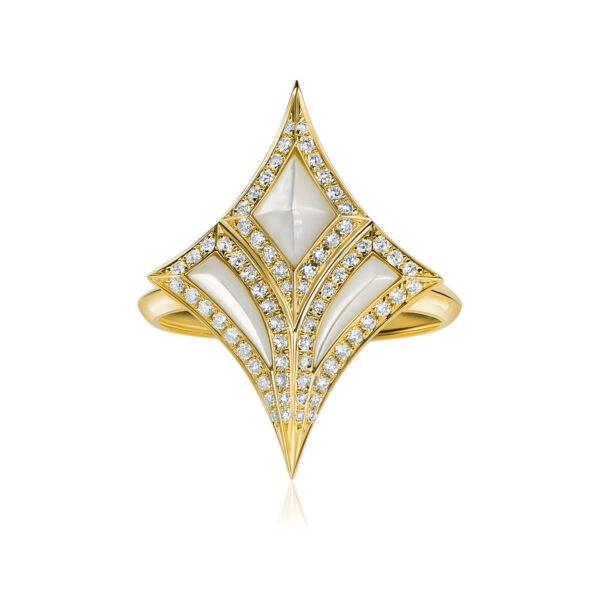 DAMASCUS SWORD Ring in Yellow Gold with Diamonds - Image 2