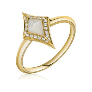 DAMASCUS SWORD Ring in Yellow Gold with Diamonds