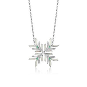 NIX Large Pendant in White Gold with Diamonds and Emerald Stones