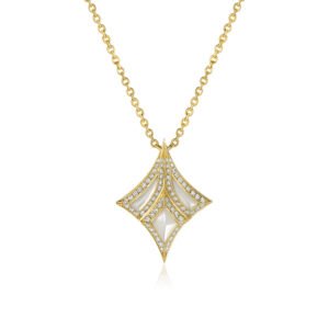 DAMASCUS SWORD Pendant in Yellow Gold with Diamonds