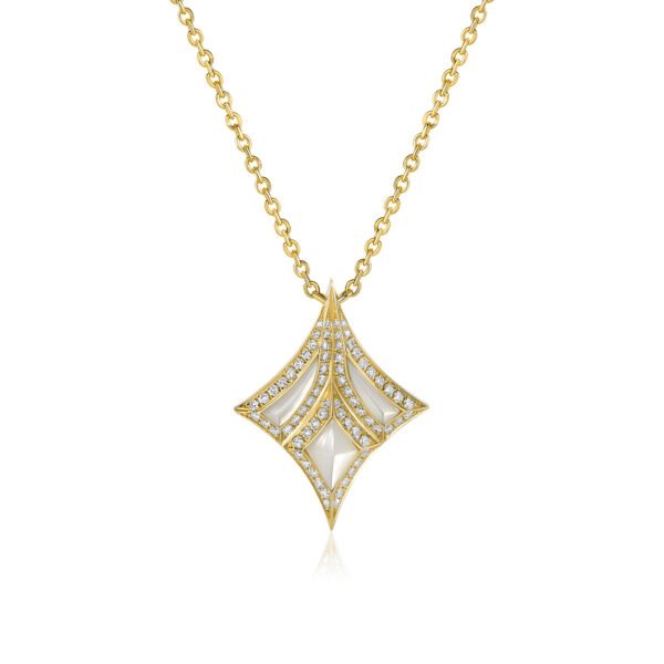 DAMASCUS SWORD Pendant in Yellow Gold with Diamonds