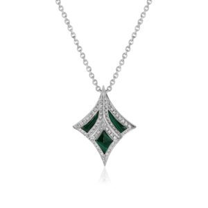 DAMASCUS SWORD Pendant in White Gold with Diamonds