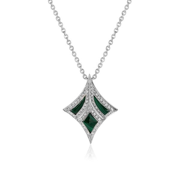 DAMASCUS SWORD Pendant in White Gold with Diamonds