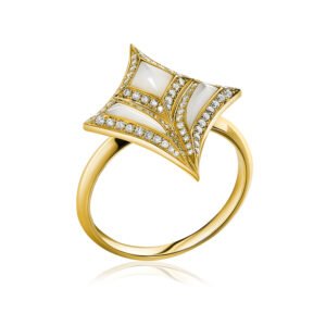 DAMASCUS SWORD Ring in Yellow Gold with Diamonds