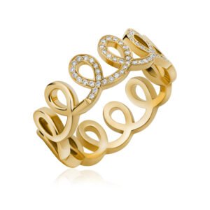 WAVES Half Ring in Yellow Gold with Diamonds