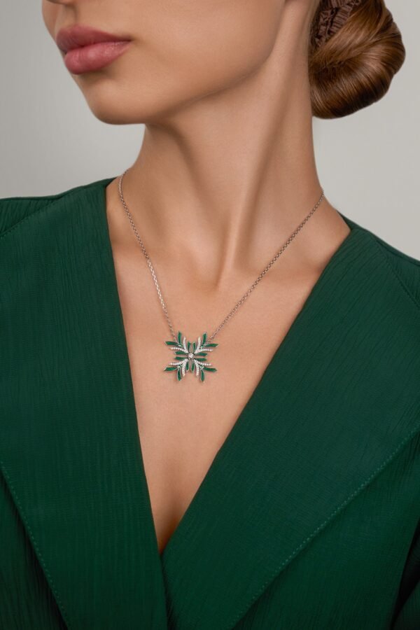 NIX Large Pendant in White Gold with Diamonds and Emerald Stones - Image 3