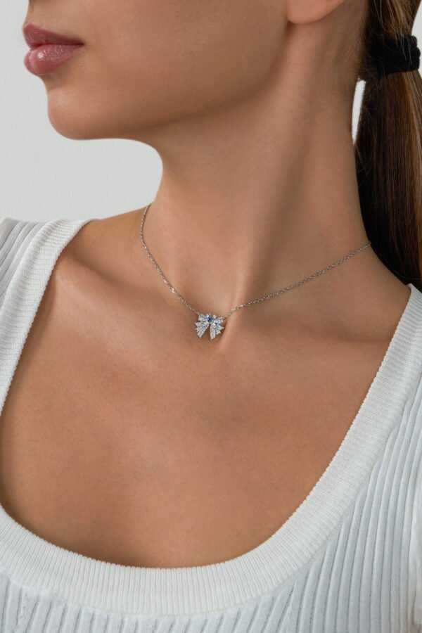 Feyonkah small  Pendant in White Gold with Diamonds and Sapphire - Image 2
