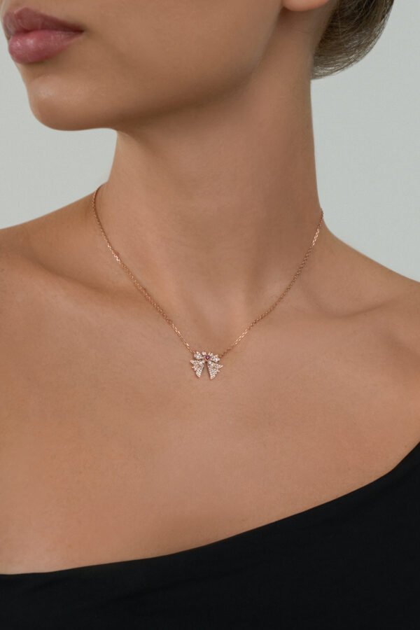 Feyonkah small Pendant in Rose Gold with Diamonds and Ruby Stone - Image 2