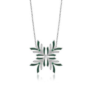 NIX Large Pendant in White Gold with Diamonds and Emerald Stones