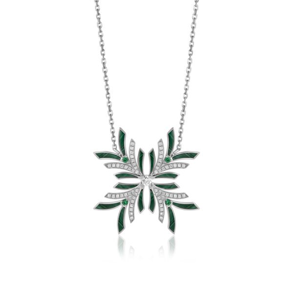 NIX Large Pendant in White Gold with Diamonds and Emerald Stones