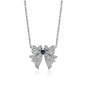 Feyonkah small  Pendant in White Gold with Diamonds and Sapphire