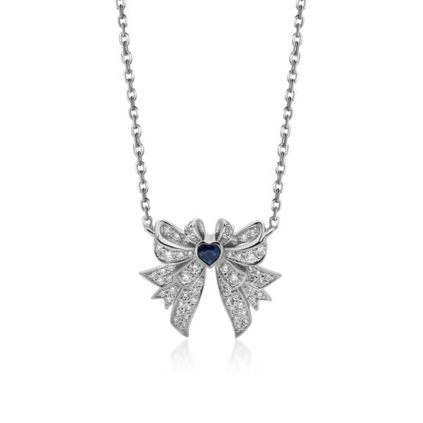 Feyonkah small  Pendant in White Gold with Diamonds and Sapphire