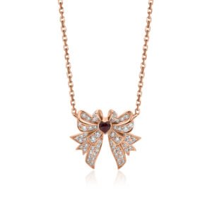 Feyonkah small Pendant in Rose Gold with Diamonds and Ruby Stone