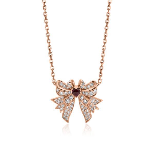 Feyonkah small Pendant in Rose Gold with Diamonds and Ruby Stone