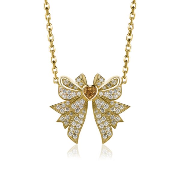 Feyonkah Large Pendant in Yellow Gold with Diamonds and Yellow Citrine